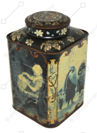 Belle boîte de comptoir vintage pour le thé avec des scènes hollandaises
