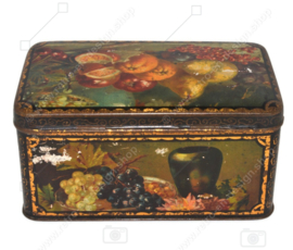 Vintage Bonbon- oder Keksdose mit Stillleben von Fruchtstücken auf allen Seiten
