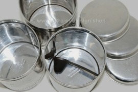 Set van drie vintage Van Nelle voorraadbussen, tem stainless steel, made in Holland