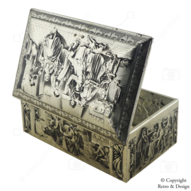 Boîte à Cigares Vintage en Métal avec Motif en Relief des Maîtres Anciens