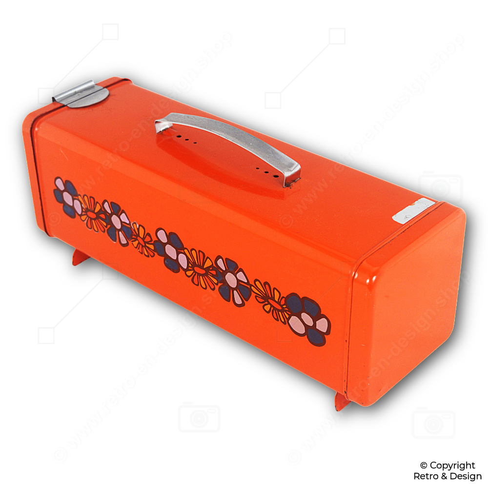 Boîte Vintage Brabantia pour Pain d’Épices « Diana » – Motif Floral Orange avec Plateau en Bois