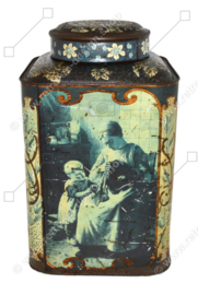Beautiful vintage shopcounter tin for tea with Dutch scenes