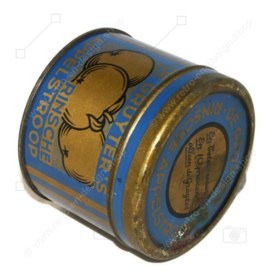 Blue with gold-coloured striped vintage tin with apples for Rinsche Appelstroop (apple syrup) made by De Gruyter