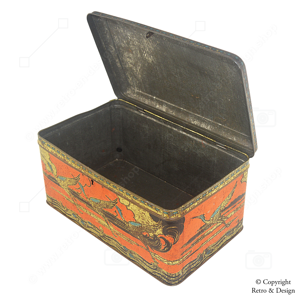 Van Melle Blechdose (1931–1949) – Exotische Vögel & Originalschloss mit Schlüssel | Seltene Vintage-Rarität