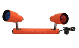 Vintage oranje rail met twee spotlichten, 1960 -1970, dubbele spotlamp