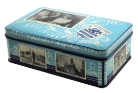 Blue vintage tin with photos of Zeeland, Holland