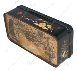 Vintage tea tin by DE GRUYTER with oriental bird decoration in black
