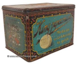 Caja de la lata vintage con botón para KING extra fuerte pepermunt, 1920 - 1930