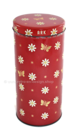 Vintage rote Keksdose oder Kanister von ARK mit Blumen- und Schmetterlingsmuster