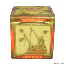 Vintage blikken kubus voor Pecco thee van Th. NIEMEIJER n.v. Groningen