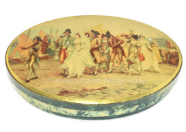 Ovale vintage blikken trommel met afbeelding van Franse romantische trouwstoet