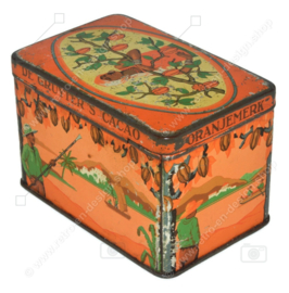 Rectangular vintage cocoa tin with hinged lid, "De Gruyter's cocoa", Orange brand