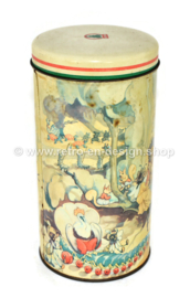 Zylindrische Vintage-Keksdose von De SPAR mit Märchenfiguren