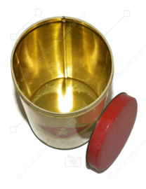 Bote de estaño para galletas de color amarillo crema fabricado por Bolletje con tapa roja