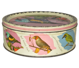 Zeldzaam vintage blikken snoeptrommel van Mackintosh met afbeeldingen van diverse zangvogels