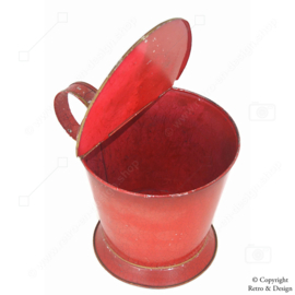 Cubo de Ceniza Cónico Antiguo Rojo con Craquelado y Detalles en Oro