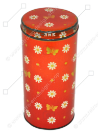 Lata de galletas vintage roja para ARK con flores, mariposas y estrellas