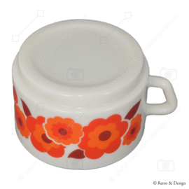 Arcopal Lotus soup bowl in orange/red floral pattern