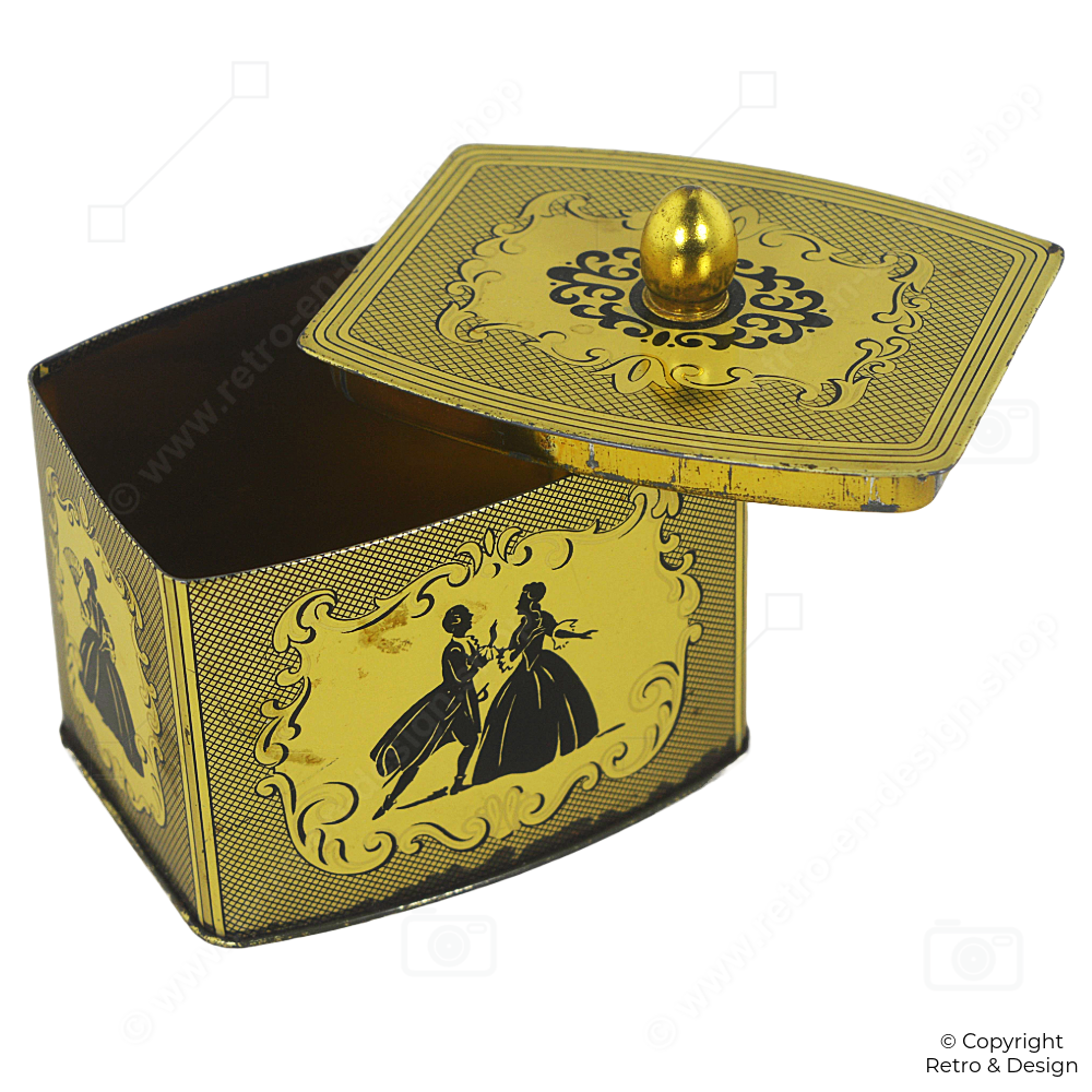 Boîte à cacao vintage romantique – Côte d'Or avec scènes du XVIIIe siècle