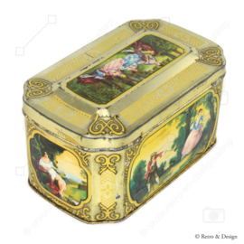 Tin box with romantic scenes by De Gruyter gold brand tea