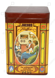 Boîte à café vintage Jacobs Kaffee avec des images nostalgiques