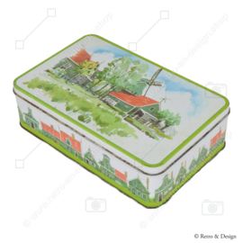 Vintage biscuit tin by Verkade with drawings (watercolor) of the Zaanse Schans