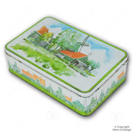 Boîte à biscuits Verkade des années 1980 – Motif aquarelle de la Zaanse Schans, objet de collection hollandais