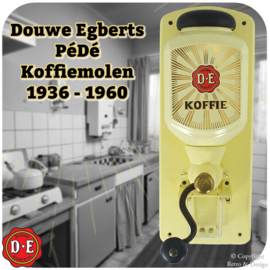 Vintage Zassenhaus wall-mounted coffee grinder from PéDé with Douwe Egberts logo