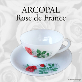 Tasse und Untertasse Arcopal France, mit Rose de France-Muster