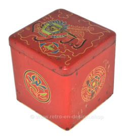 Cube vintage en étain pour thé par Van Nelle avec une image d'un lion oriental