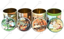 Series of four seasonal tins made by Jamin with images of Ot and Sien by C. Jetses