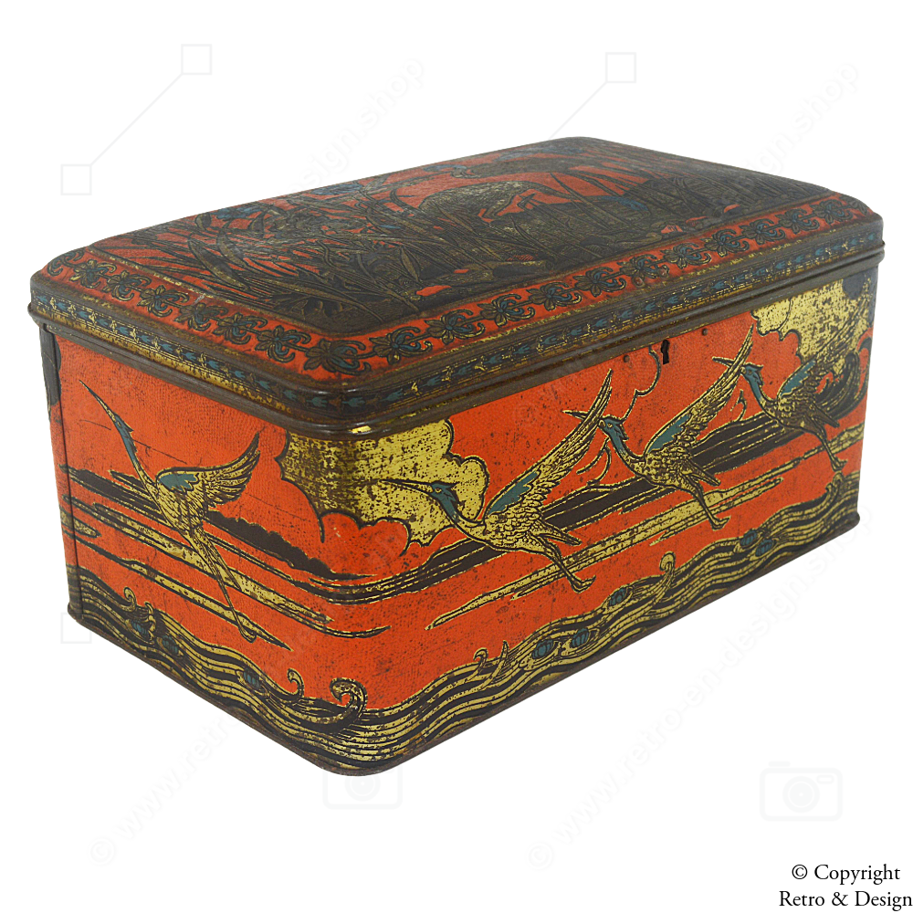 Van Melle Blechdose (1931–1949) – Exotische Vögel & Originalschloss mit Schlüssel | Seltene Vintage-Rarität