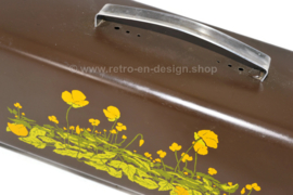 Vintage Brabantia gingerbread tin in brown with decor of yellow buttercups