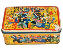 Vintage blikken trommel met lintendans in bonte kleuren
