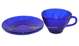 Duralex Rivage cobalt blue, cup and saucer