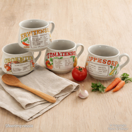Juego de 4 Tazas Soperas Vintage Holandesas con Recetas – Cerámica Retro Años 70
