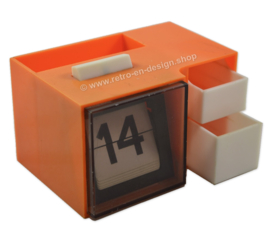 Vintage plastic desk organizer, pen holder, calendar 70s