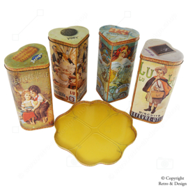 Set de Latas Vintage con Forma de Corazón de LU con Bandeja en Forma de Trébol – PiM's, Scholiertje, Bastogne & Rendez-vous