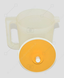 Vintage transparenter Tupperware Krug mit gelbem Verschlussdeckel, niedriges Modell