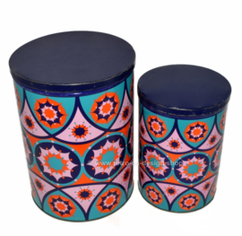 Vintage-Set aus zwei Blechdosen mit psychedelischem Kaleidoskopmuster von Tomado
