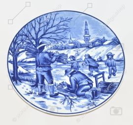 Complete set of four porcelain wall plates Royal Delft blue, four seasons spring, summer, autumn, winter