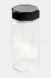 Large glass storage jar with black cap by Arcoroc France, Luminarc Octime