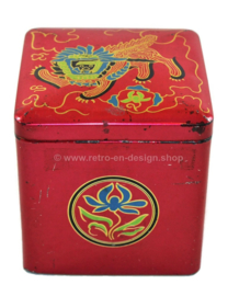 Vintage cube en étain pour le thé par Van Nelle avec une image stylisée d'un lion oriental