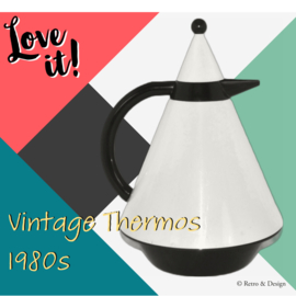 Schwarze und weiße Vintage-Thermoskanne aus den 80ern, inspiriert von der Memphis-Gruppe