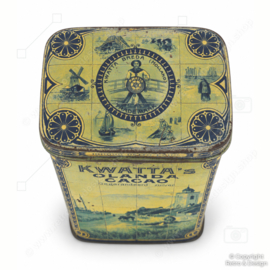 Vintage Kwatta cacaoblik ‘Olanda Cacao’ – Delftsblauw tegeltableau – 1900–1925