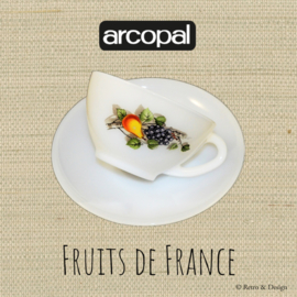 Taza de té o tazón de sopa Arcopal Fruits de France con platillo blanco