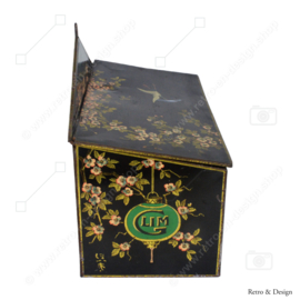 Caja de limpieza rectangular con tapa abatible, decoraciones con flores de cerezo, ibis y faroles "Sea inteligente, utilice Glim"