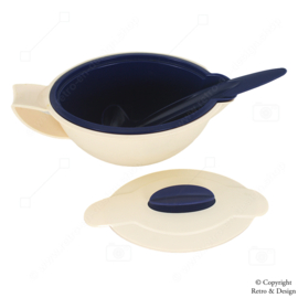 Tupperware Iso Duo Sauce boat or Gravy Bowl with Spoon – Dark Blue and Ivory White