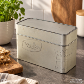Boîte à Pain Croustillant WASA Vintage – Métal Argenté en Relief – 1989–2000