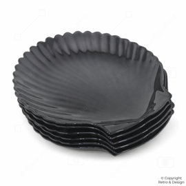 Set van 6 Vintage Arcoroc Schelpbordjes "Coquillage" – Zwart Glas